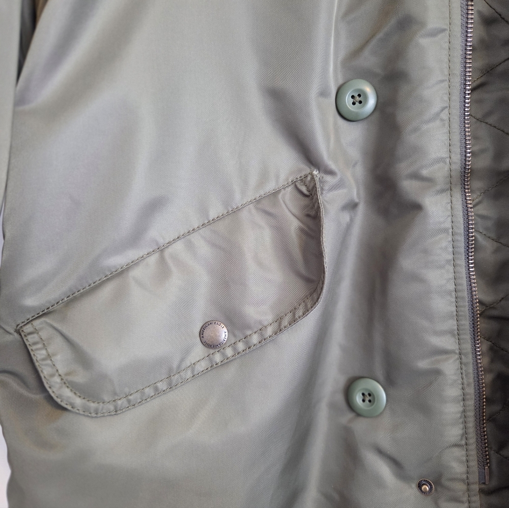 American Eagle, Olive Green Parka Jacket with Faux Fur Hood - Picture 8 of 10